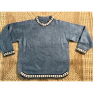 Vtg. Crewneck Blue Sweater with Aztec pattern trim